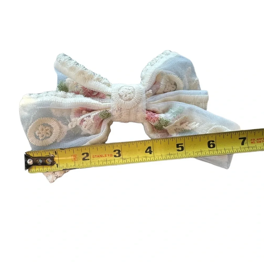 Lace Cream Floral Bow Barrette Hair Accessory